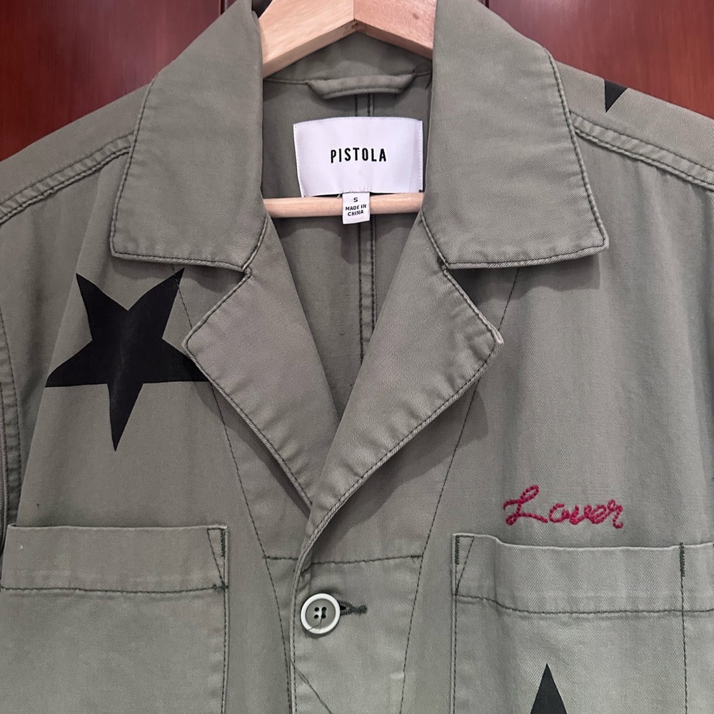 Pistola Jumpsuit with Black Stars and Red Embroidery